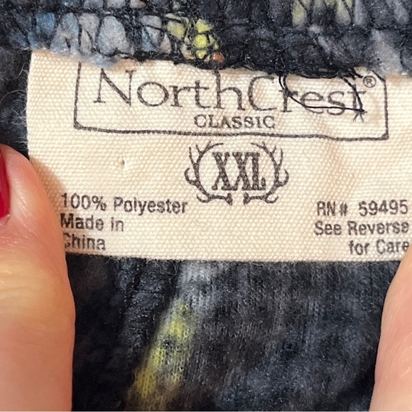 Fishing gray fleece cozy PANTS LOUNGE PJS stretchy Tie Waist Pockets NorthCrest - Picture 2 of 13